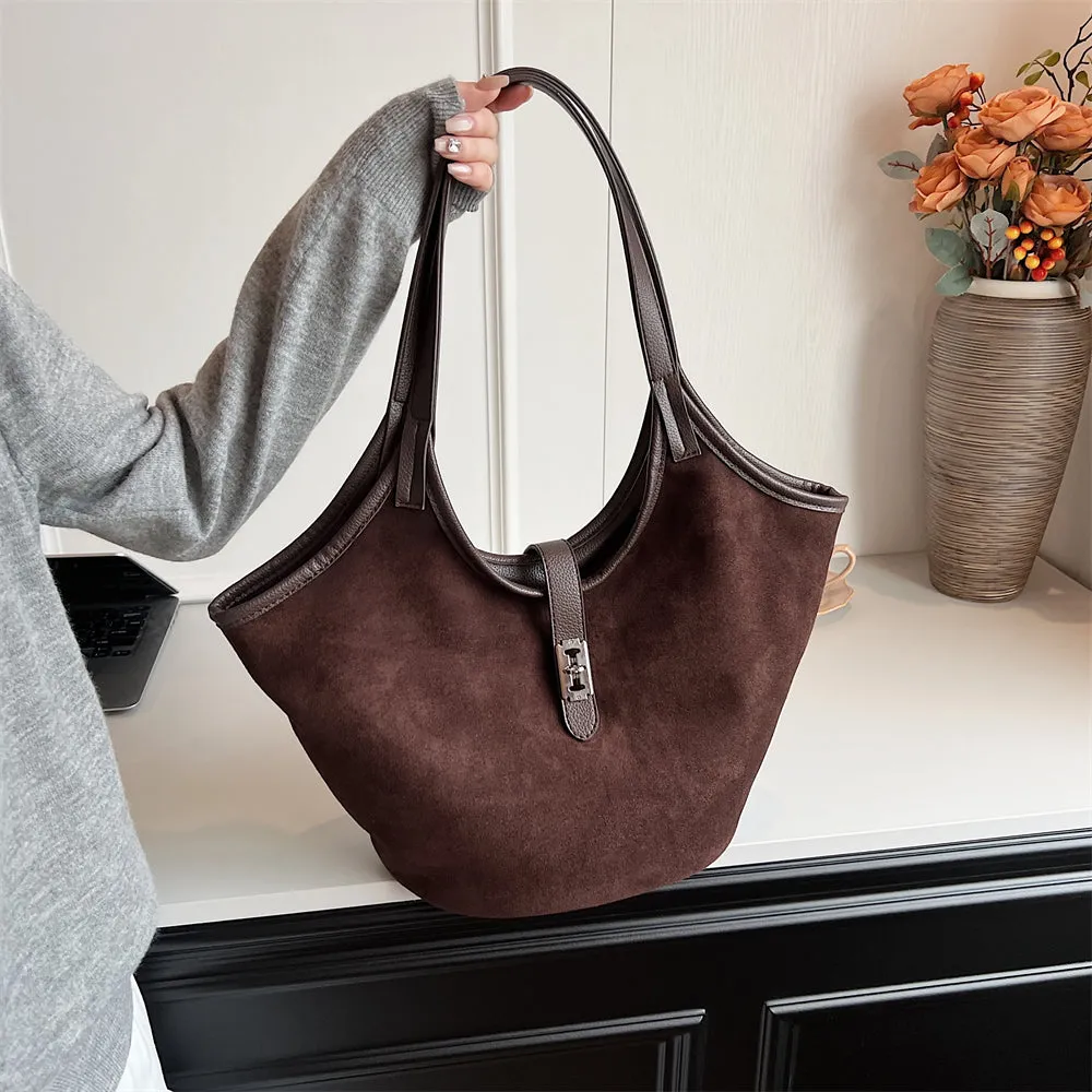 Turn Lock Suede Tote