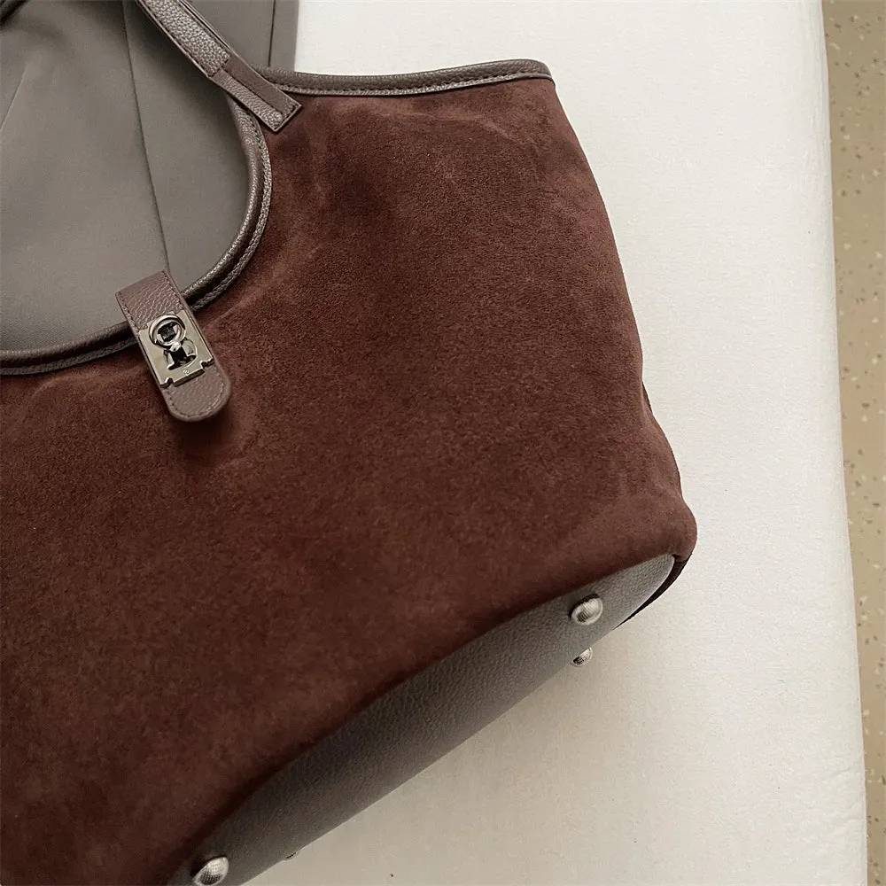 Turn Lock Suede Tote