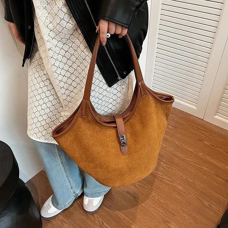 Turn Lock Suede Tote