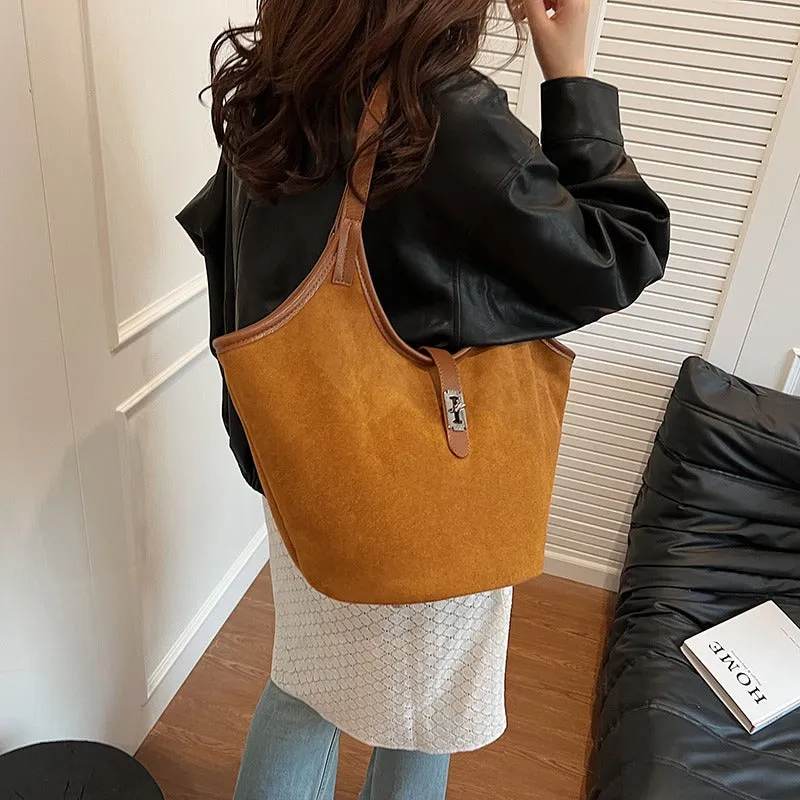 Turn Lock Suede Tote