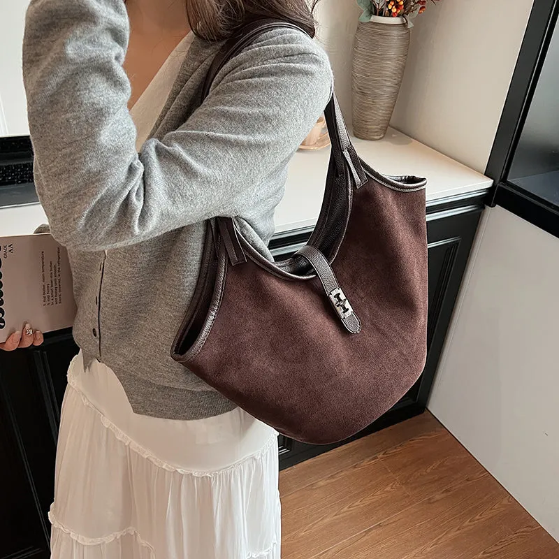 Turn Lock Suede Tote
