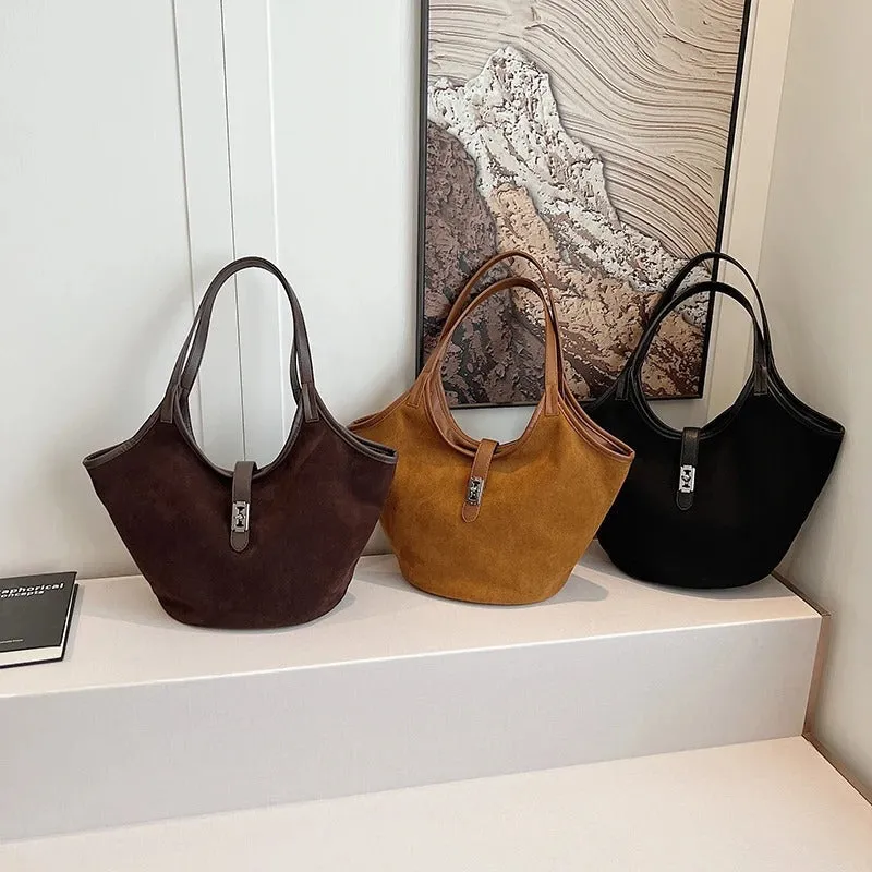 Turn Lock Suede Tote