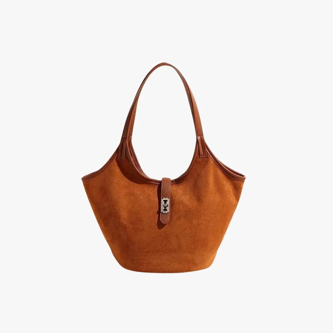Turn Lock Suede Tote