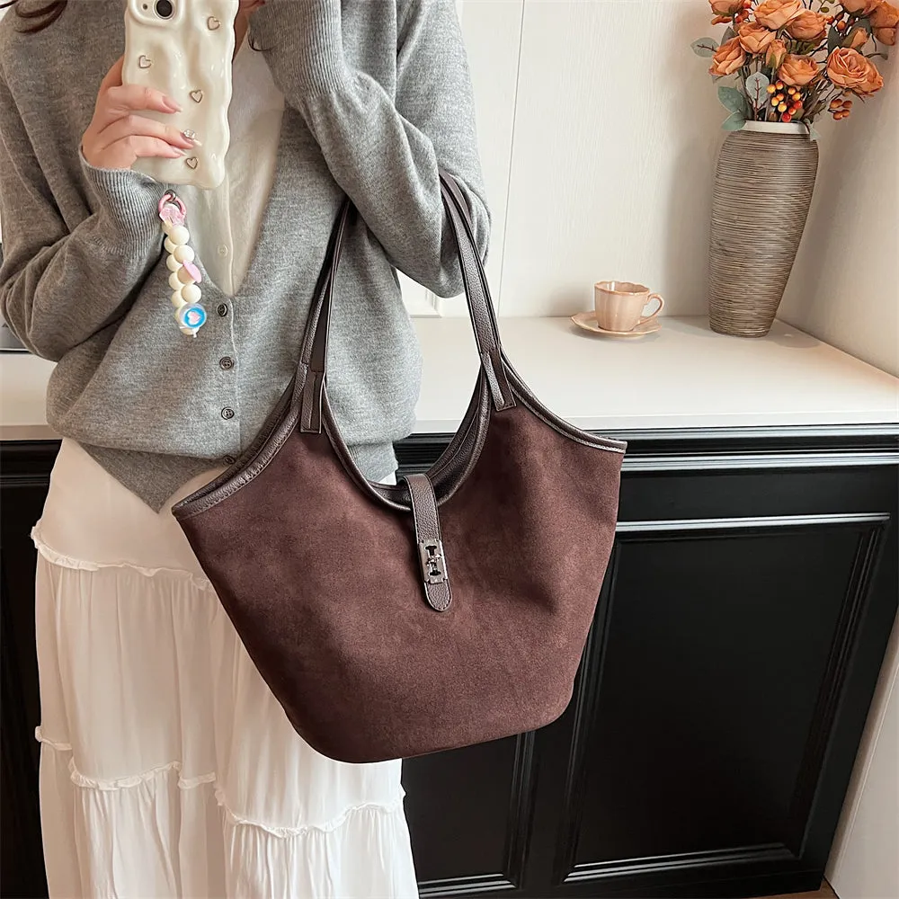Turn Lock Suede Tote