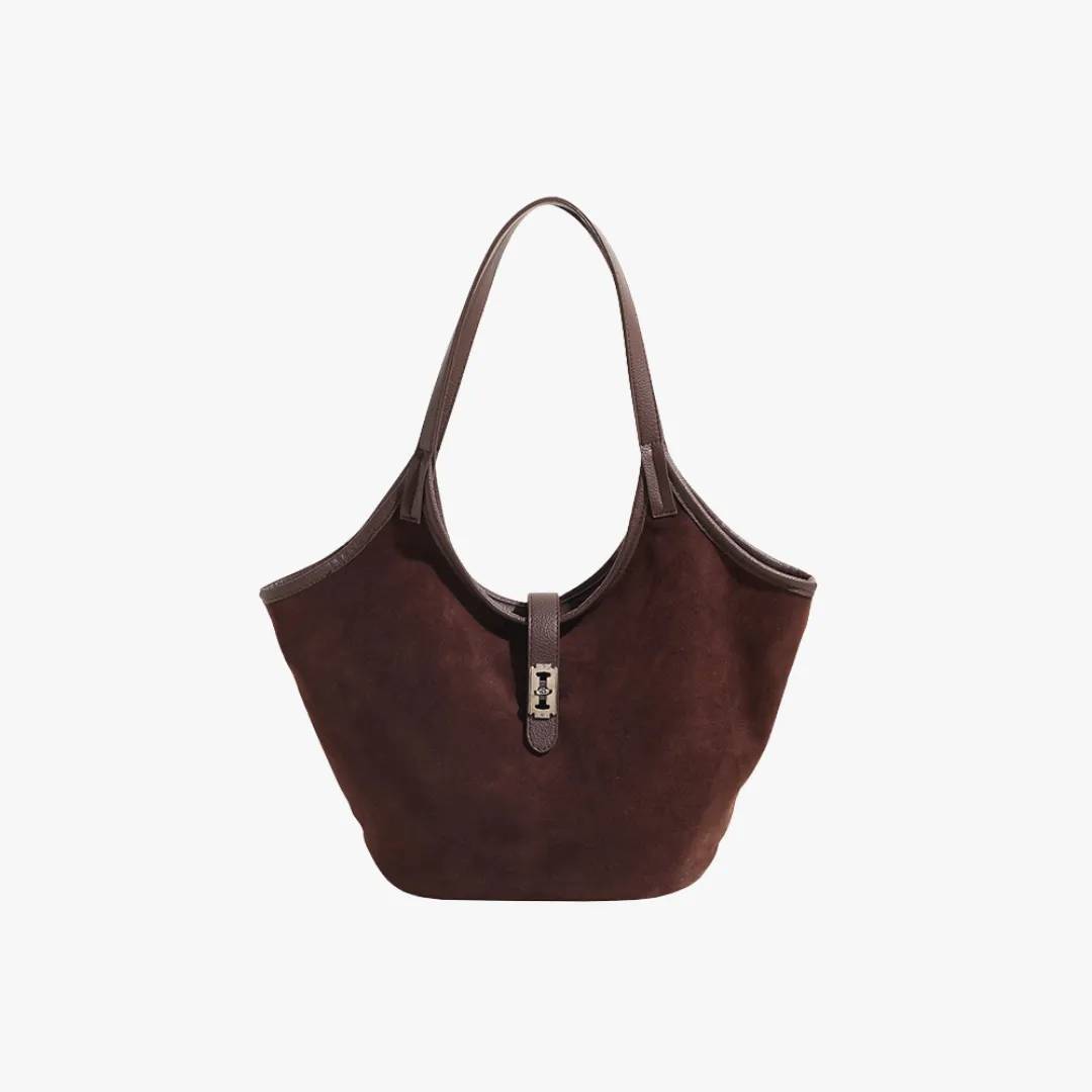 Turn Lock Suede Tote