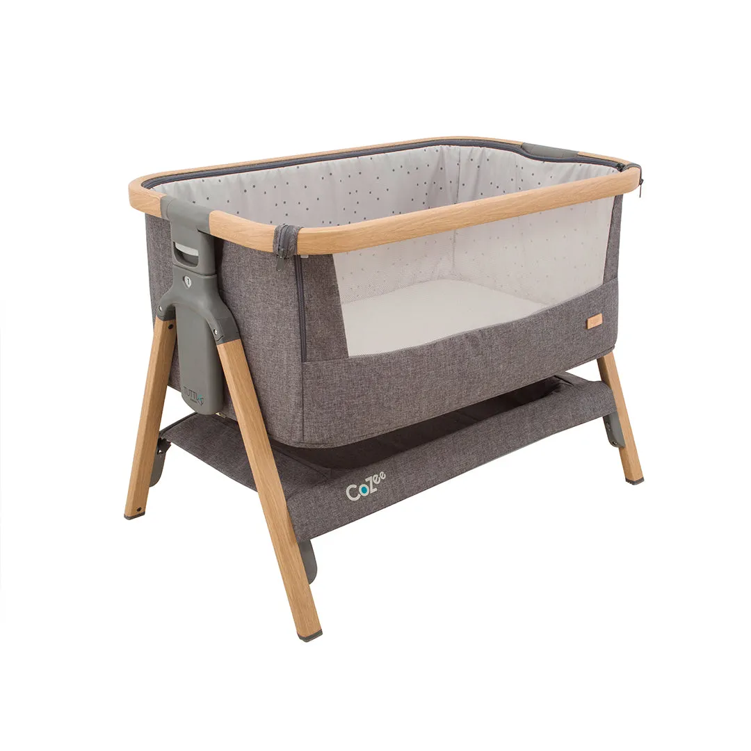 Tutti Bambini CoZee Bedside Crib - (Oak & Charcoal)  Castor  Rocking Bar - BundelPack  (1 year warranty)