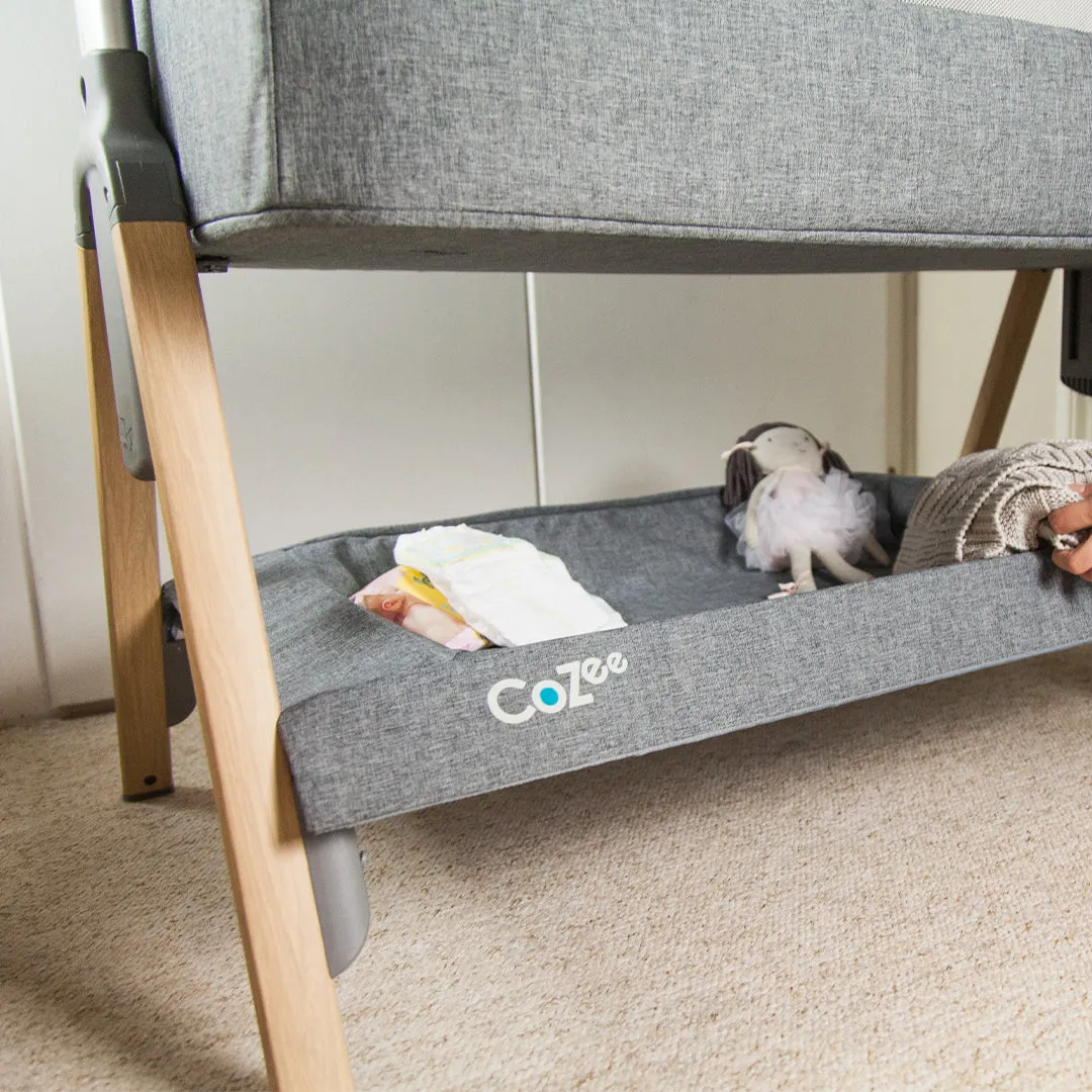 Tutti Bambini CoZee Bedside Crib - (Oak & Silver)  Castor  Rocking Bar - BundelPack (1 year warranty)