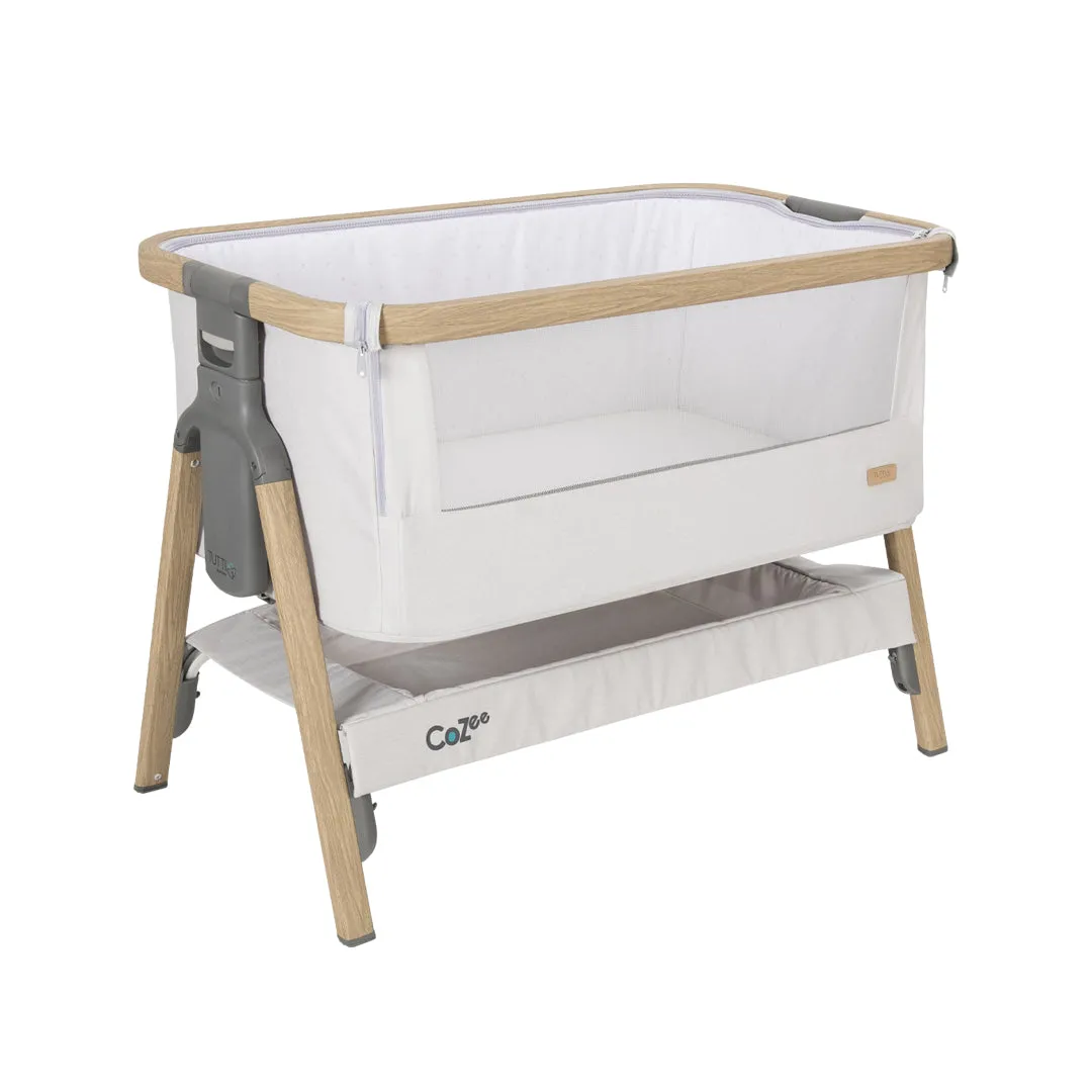 Tutti Bambini CoZee Bedside Crib - (Oak & Silver)  Castor  Rocking Bar - BundelPack (1 year warranty)