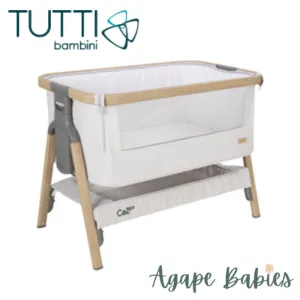 Tutti Bambini CoZee Bedside Crib - (Oak & Silver)  Castor  Rocking Bar - BundelPack (1 year warranty)