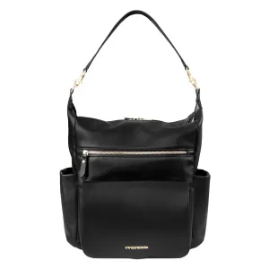 TWELVElittle Peek A Boo Convertible Hobo Diaperbag Backpack with Changing Pad Wipes Case and Stroller Clips Vegan Leather- Black
