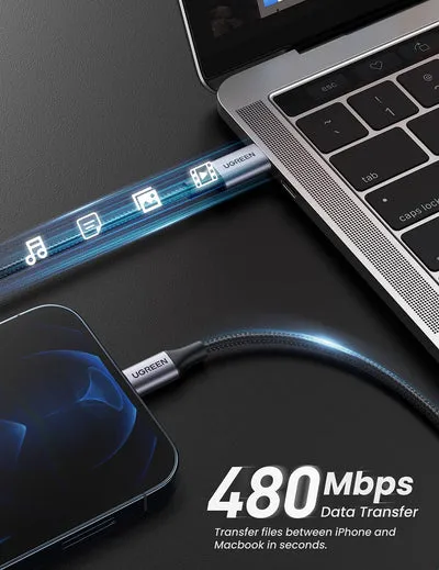 Ugreen USB-C to Lightning M/M Cable Aluminum Shell Braided 2m (Black)US304