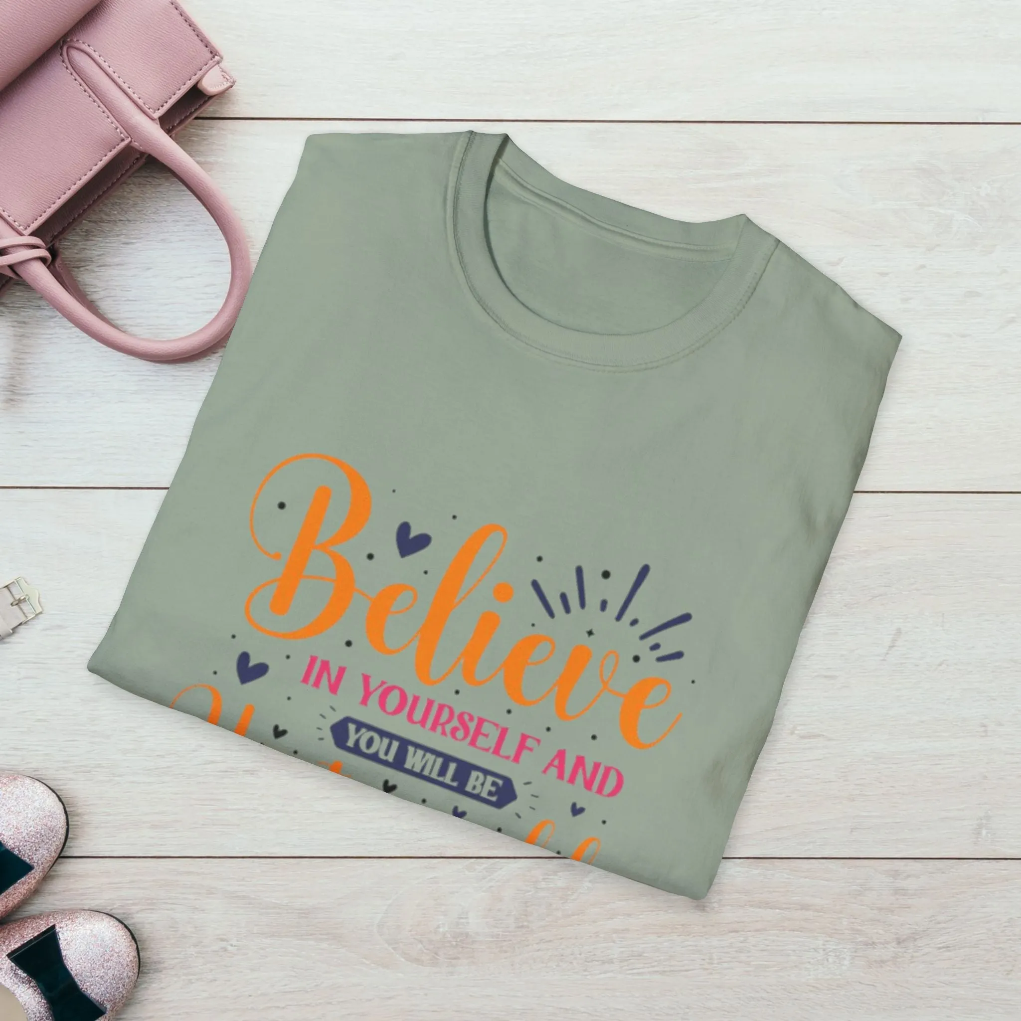 Unisex Softstyle T-Shirt - 'Believe in Yourself and You Will Be Unstoppable' Inspirational Tee
