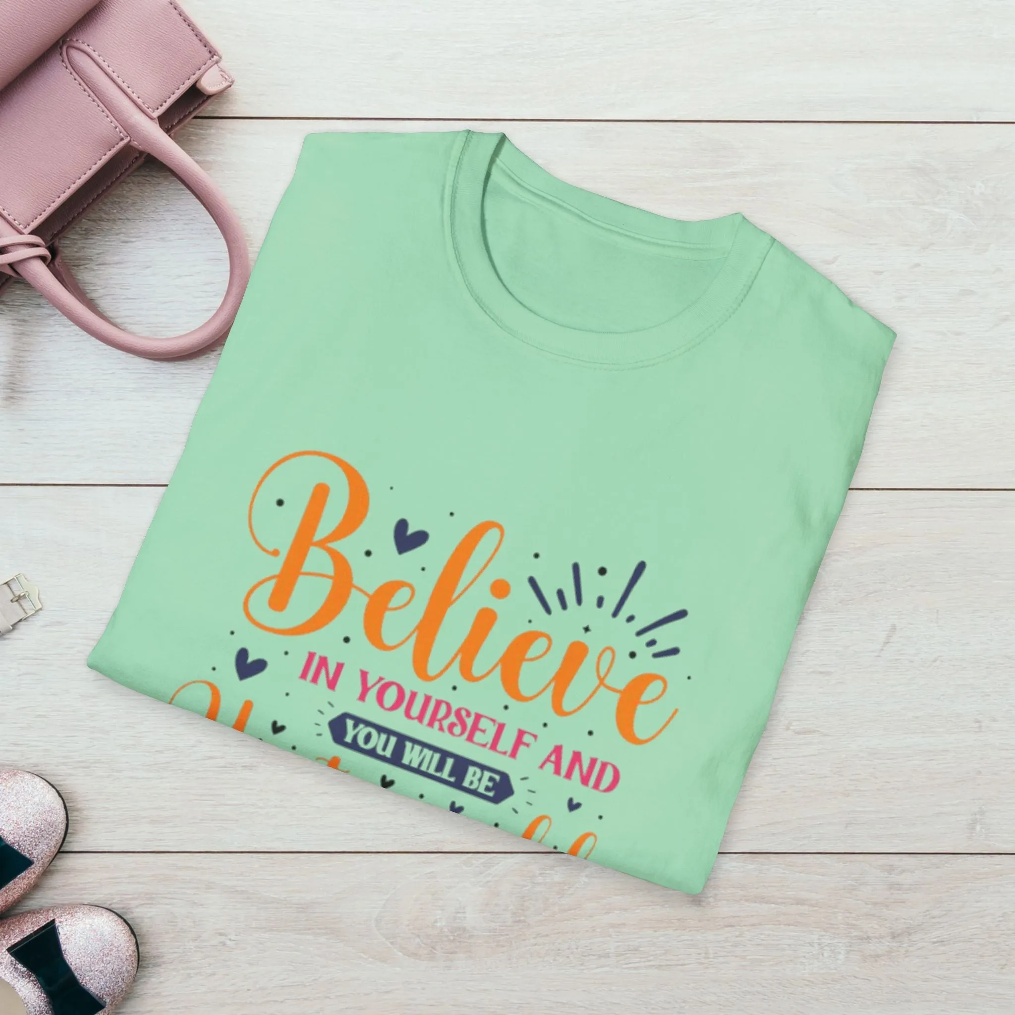 Unisex Softstyle T-Shirt - 'Believe in Yourself and You Will Be Unstoppable' Inspirational Tee