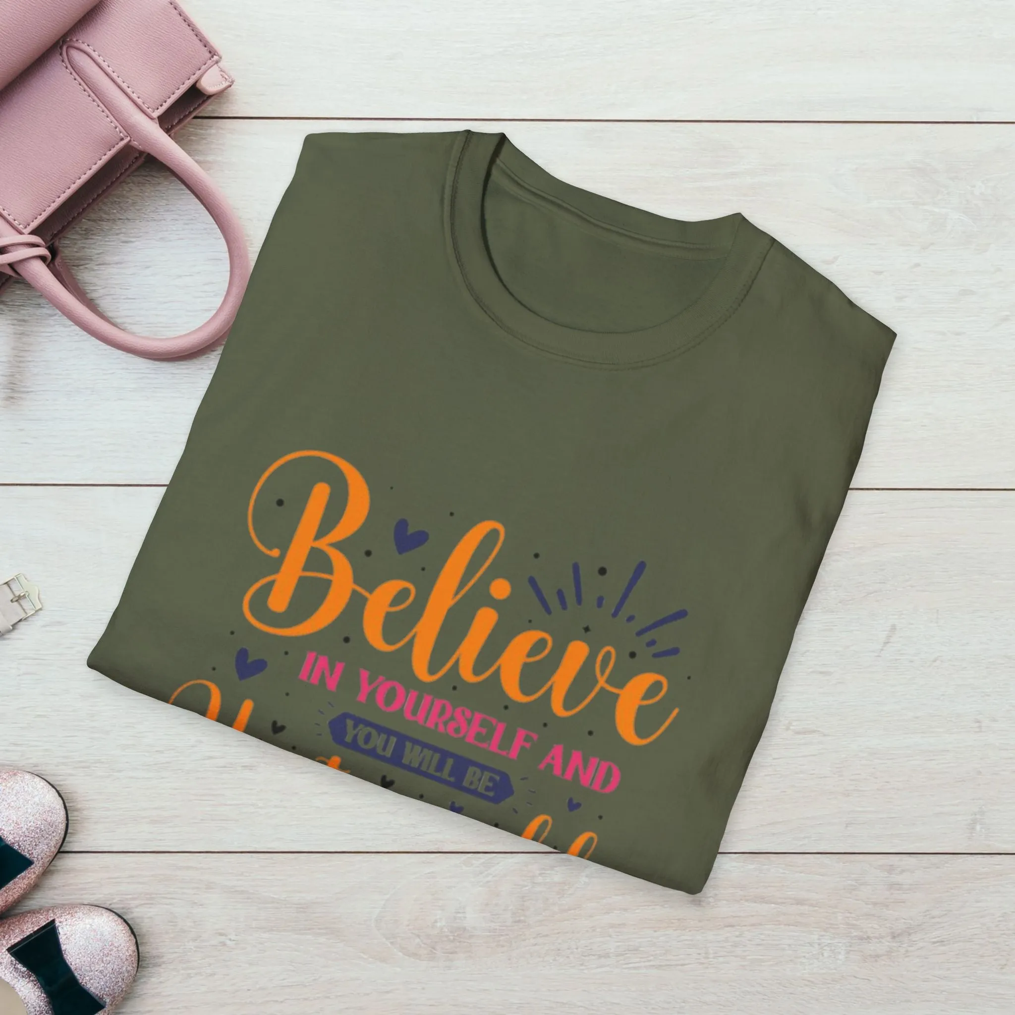 Unisex Softstyle T-Shirt - 'Believe in Yourself and You Will Be Unstoppable' Inspirational Tee