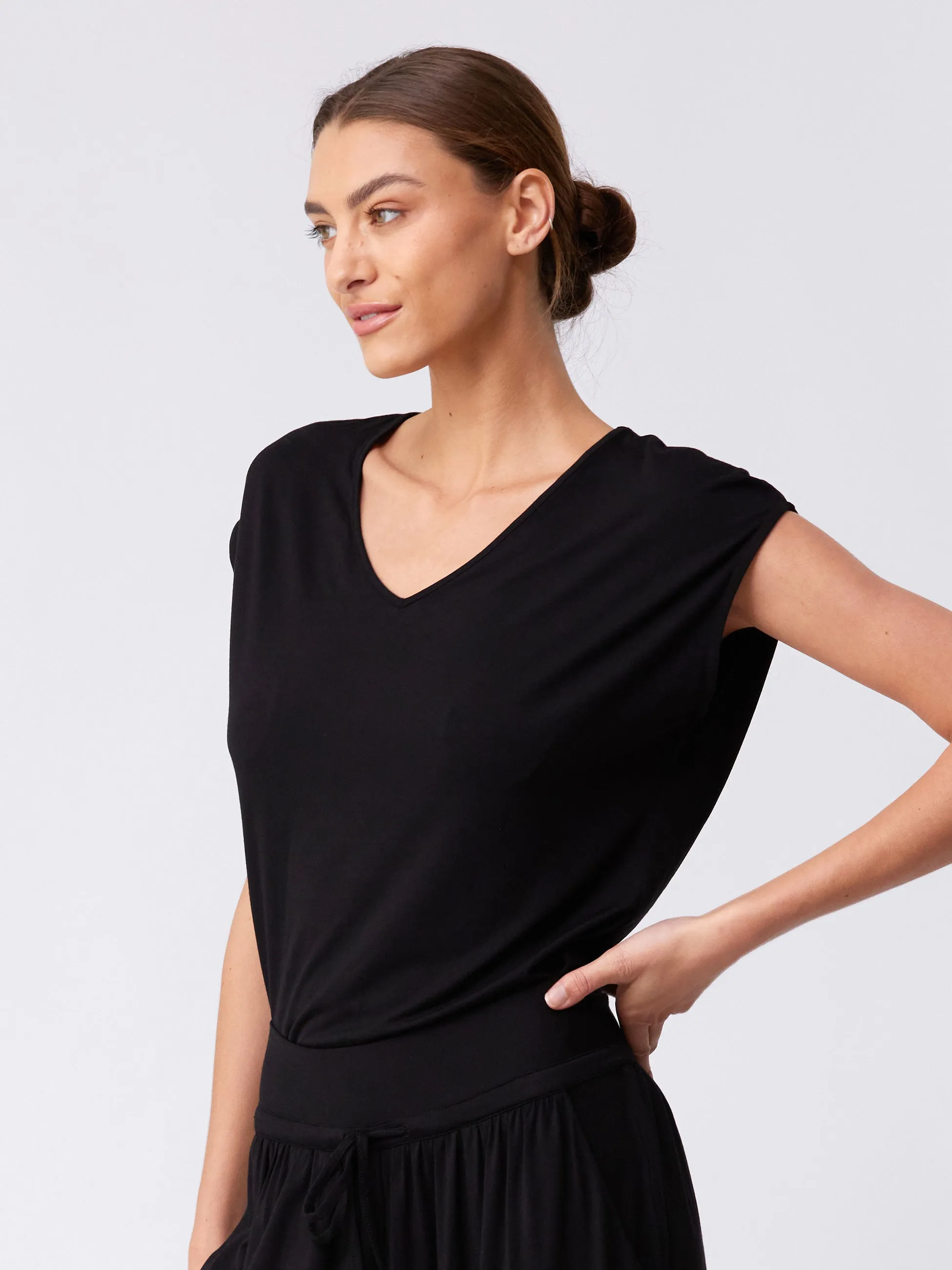 V Neck Modal Tee - Black