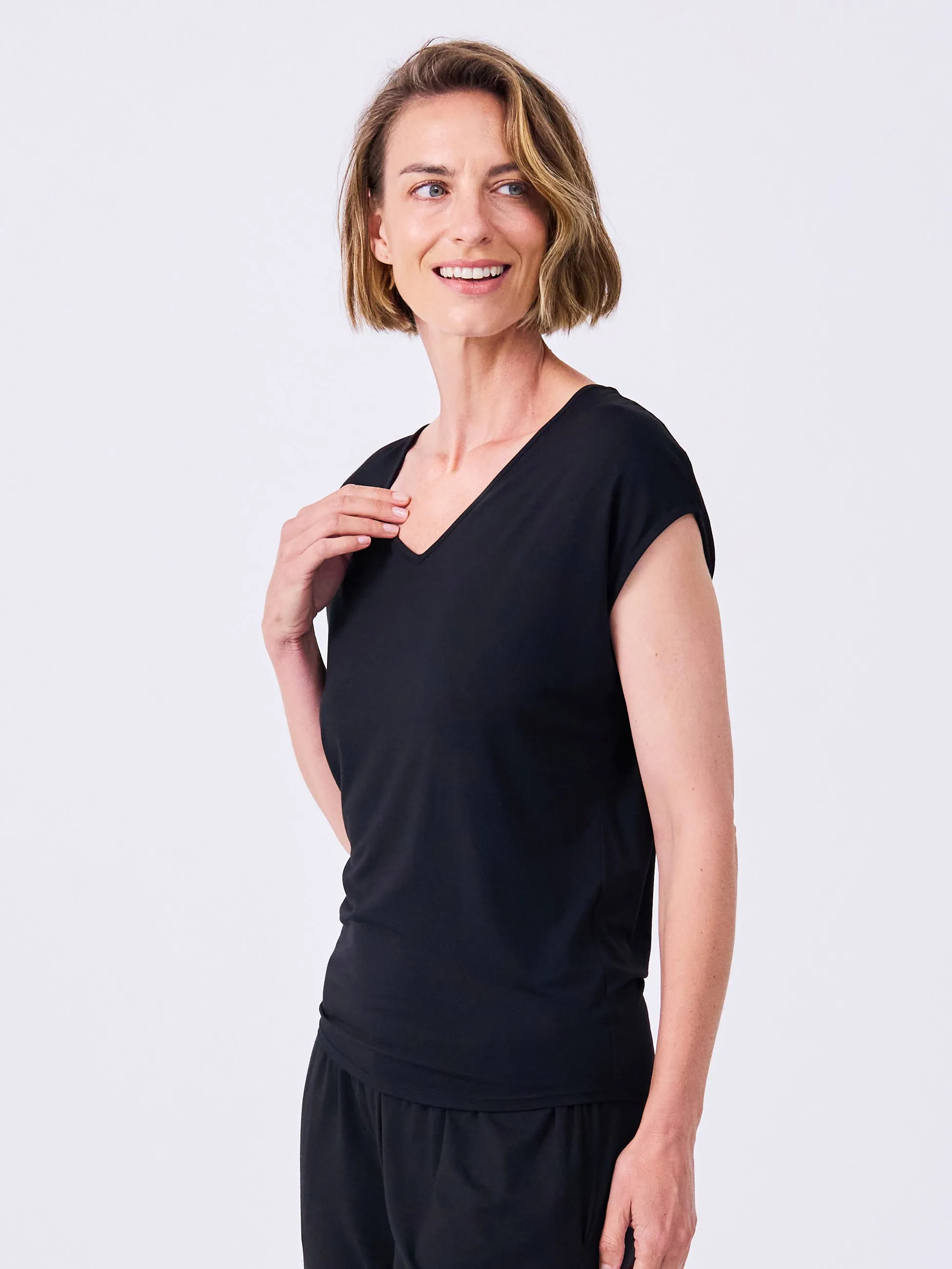 V Neck Modal Tee - Black