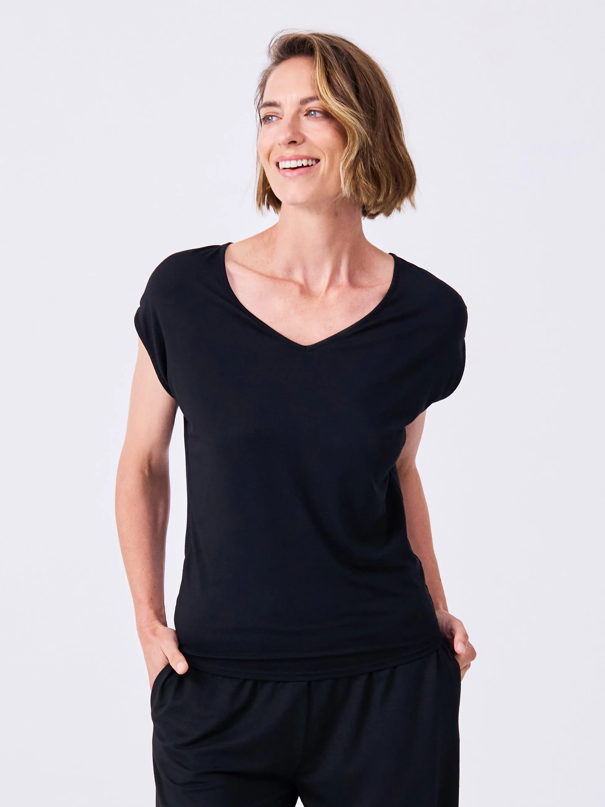 V Neck Modal Tee - Black