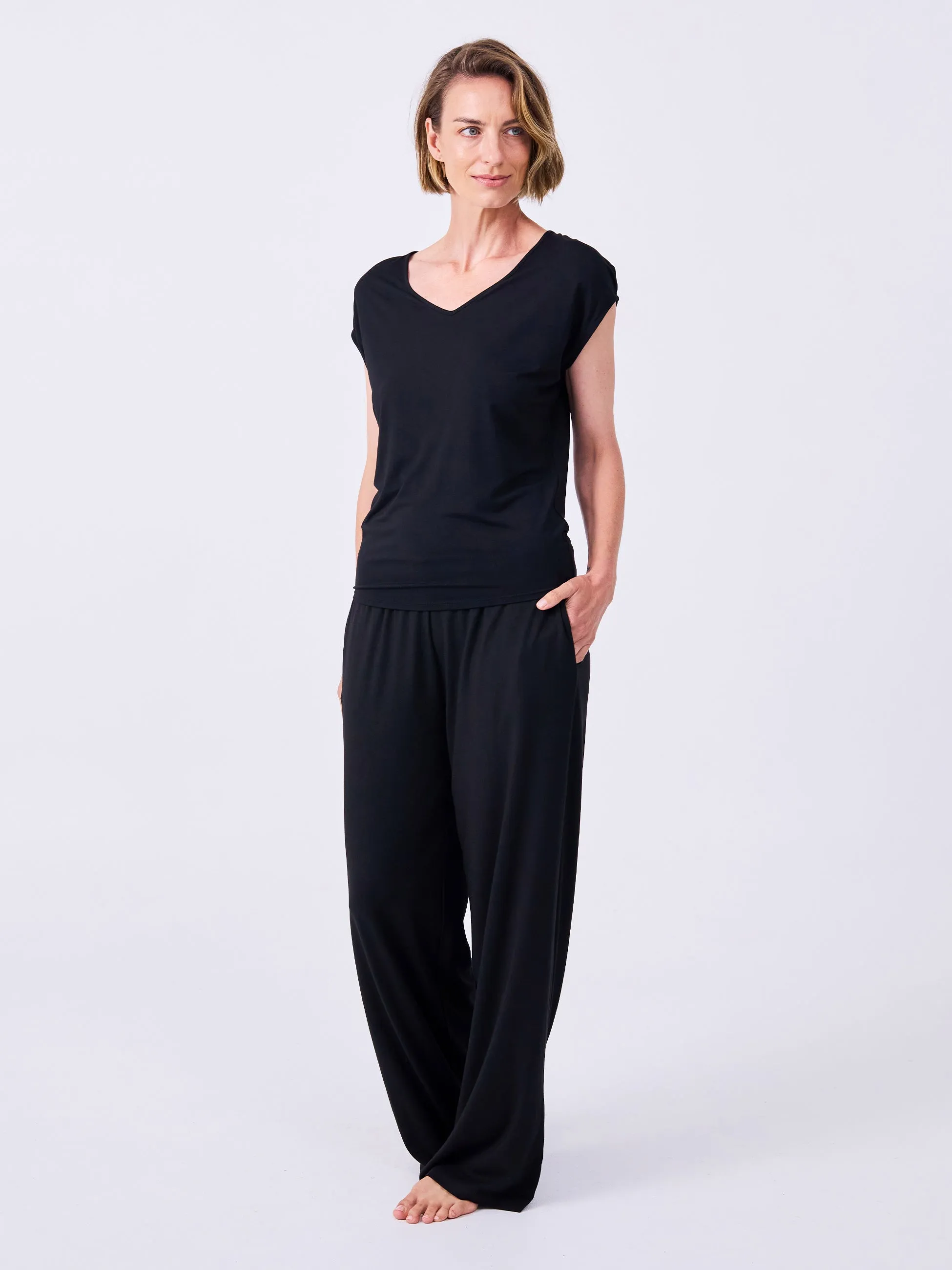 V Neck Modal Tee - Black