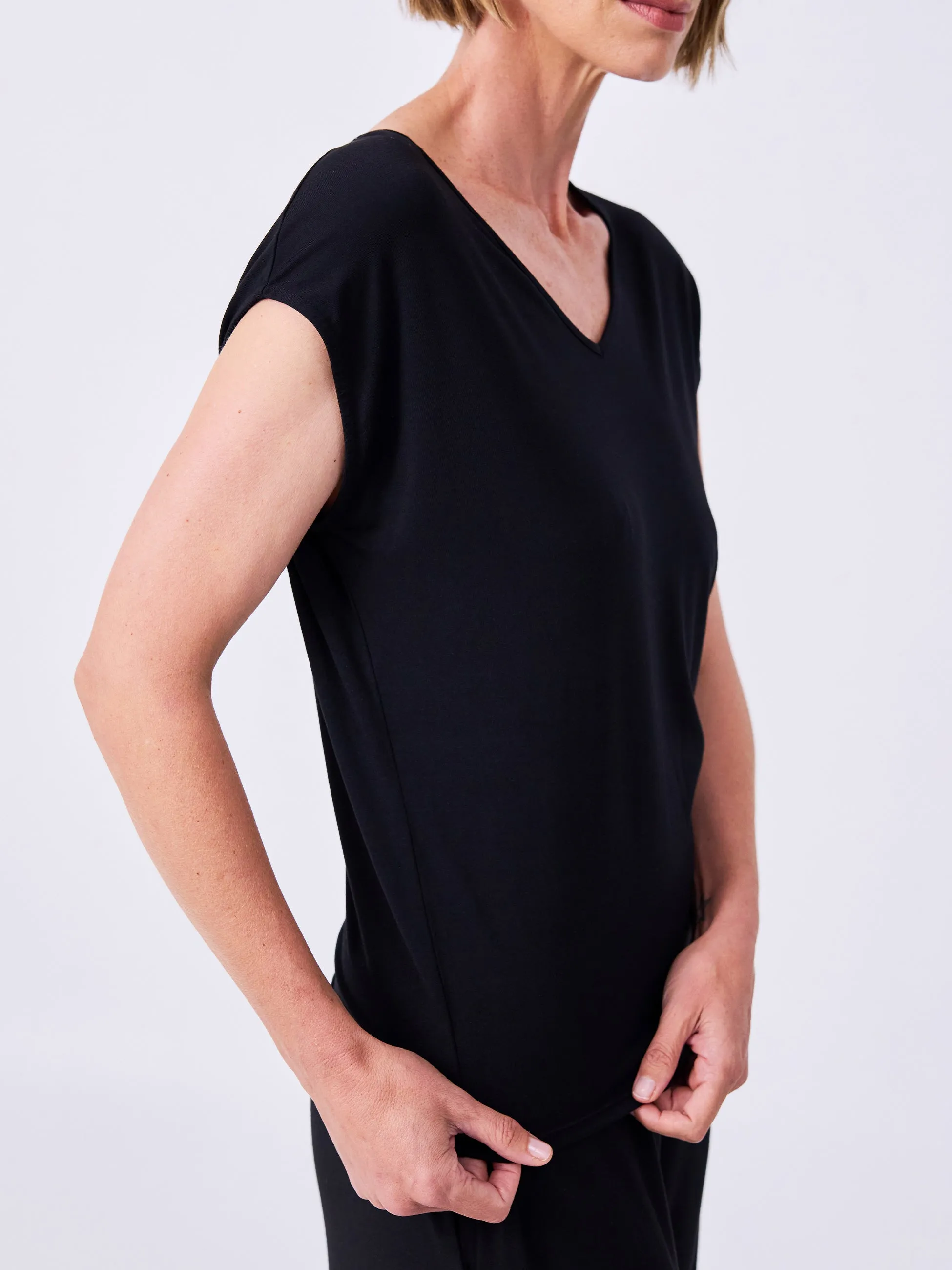 V Neck Modal Tee - Black