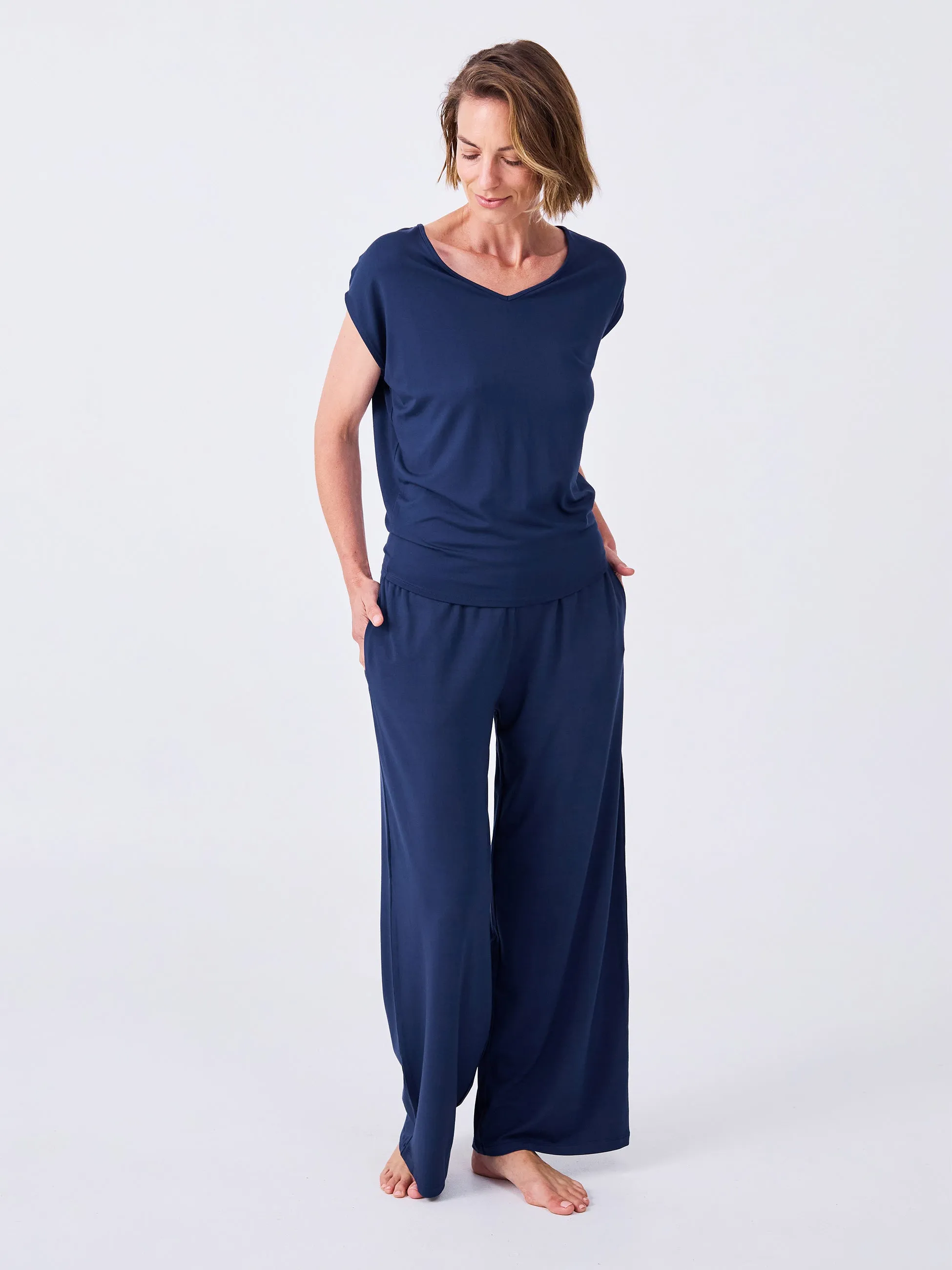 V Neck Modal Tee - Navy