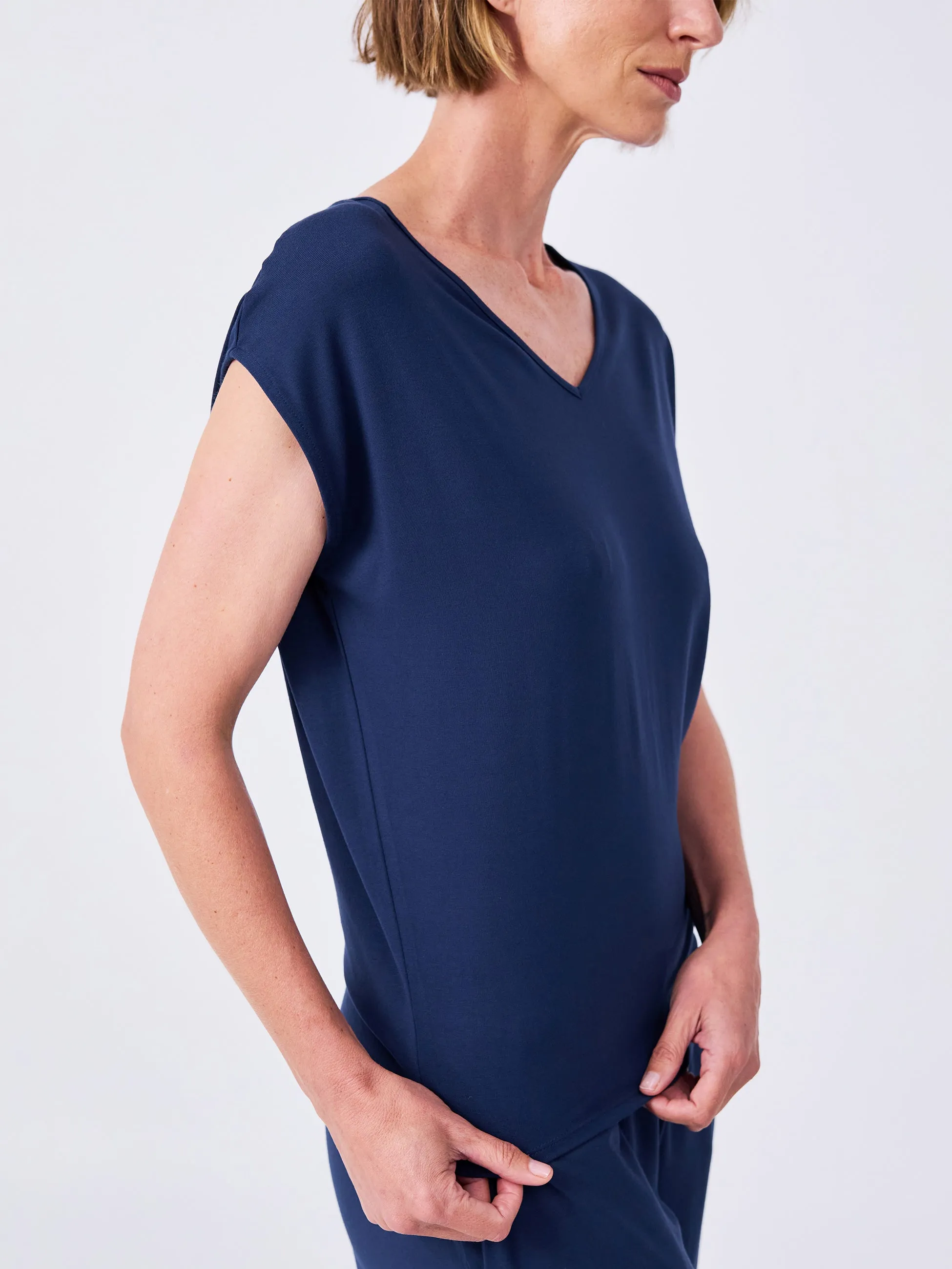 V Neck Modal Tee - Navy