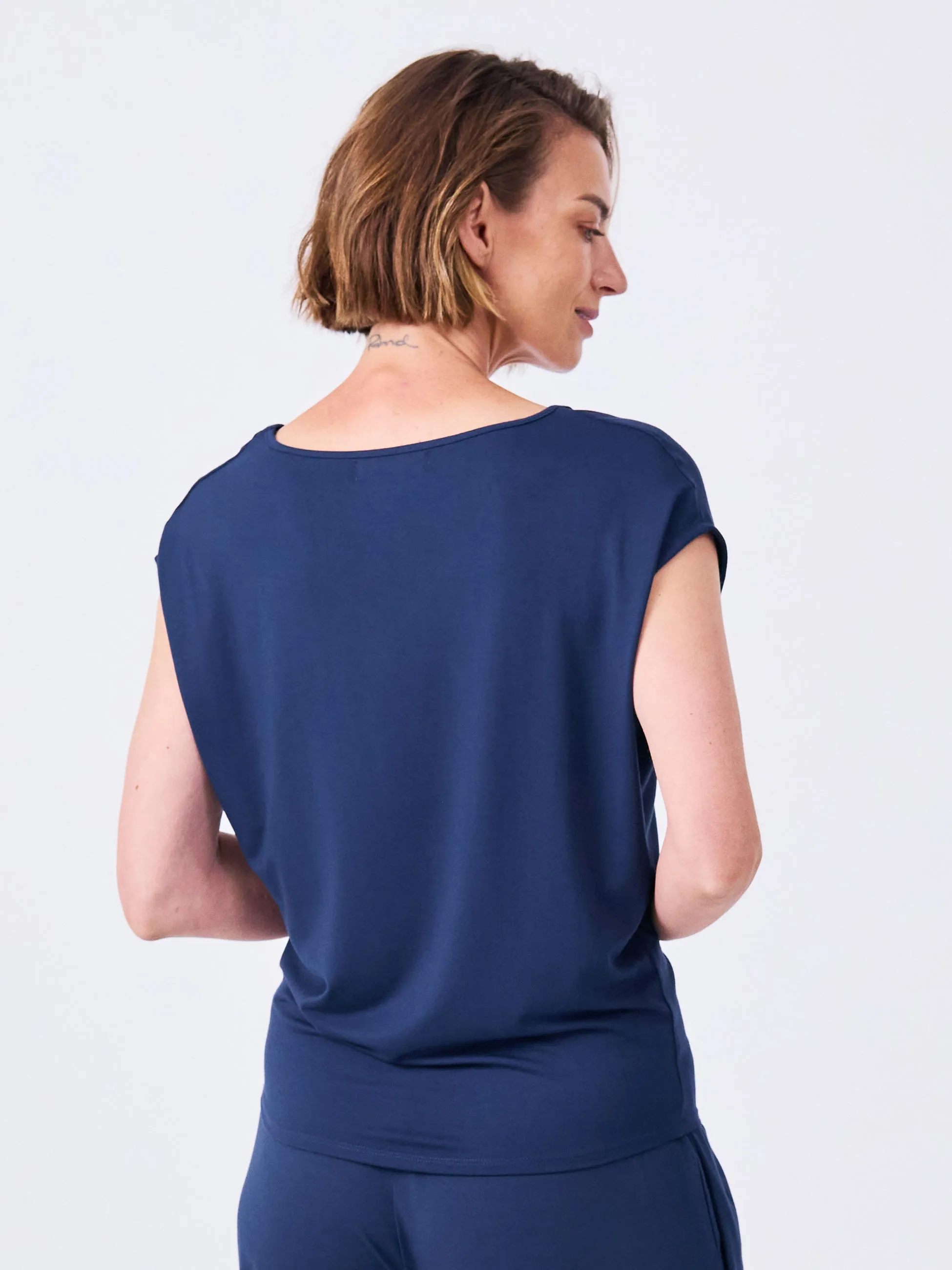 V Neck Modal Tee - Navy