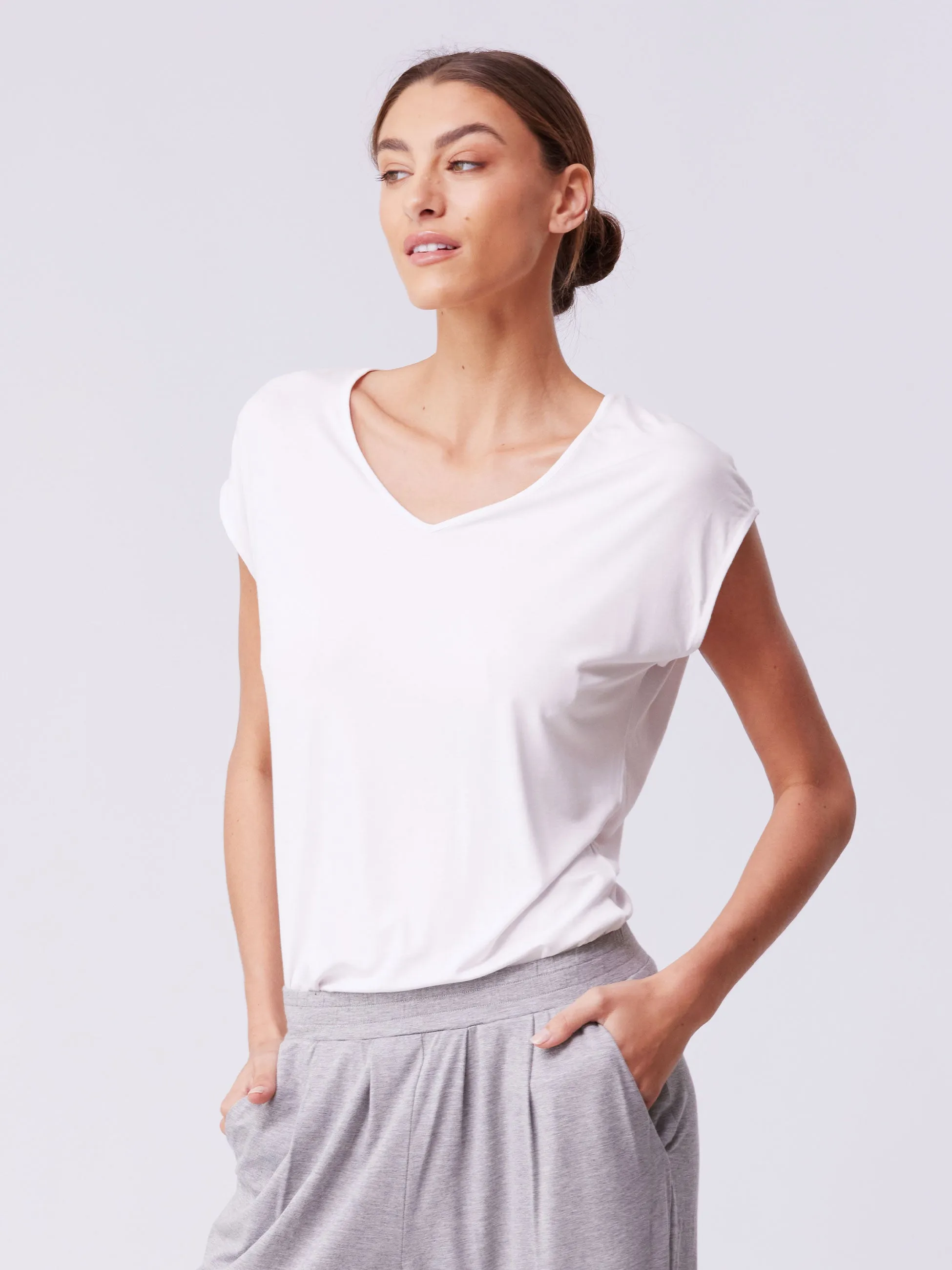 V Neck Modal Tee - White