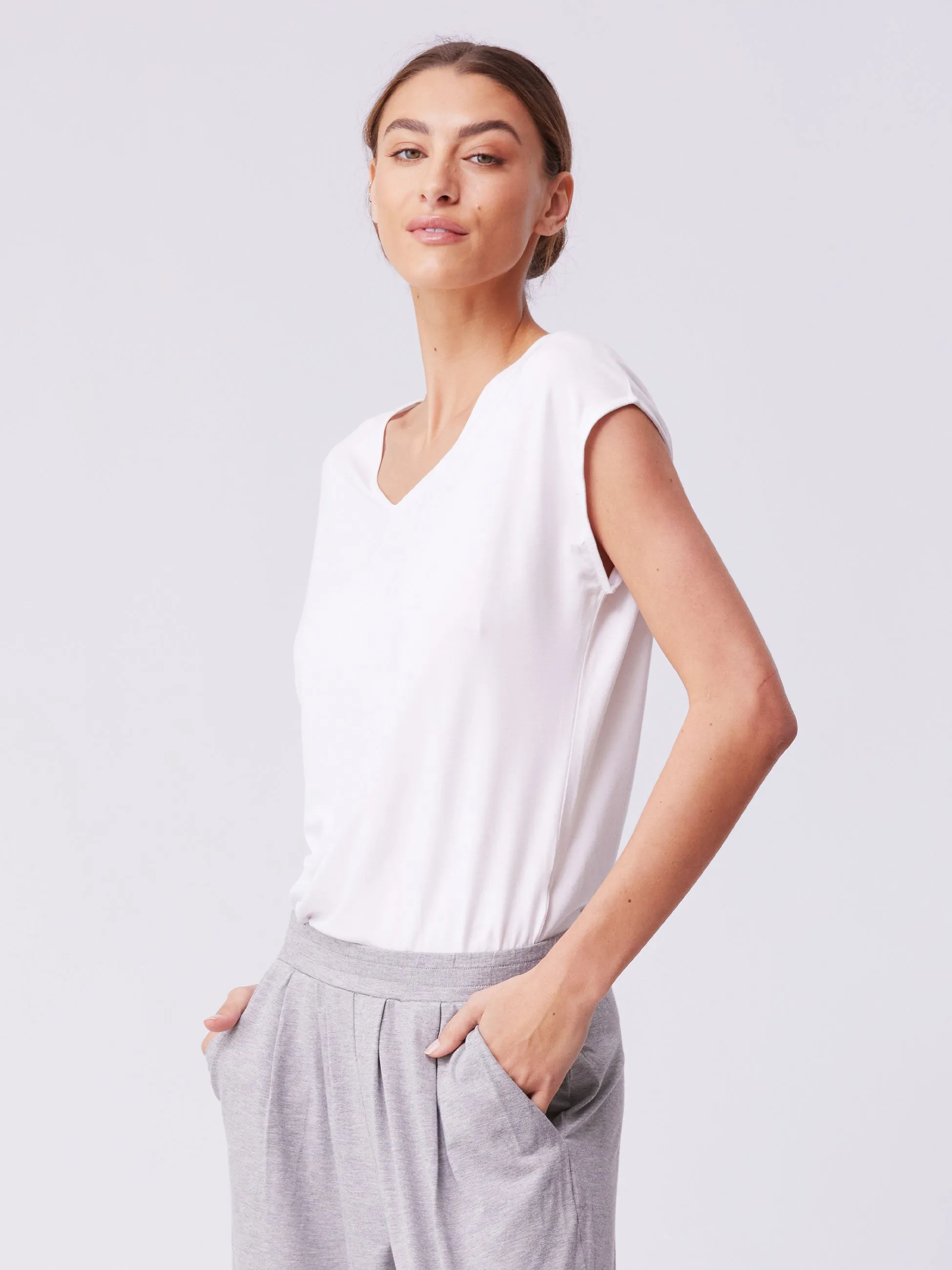 V Neck Modal Tee - White