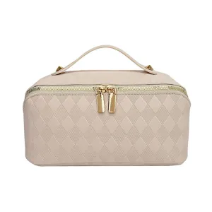 Vegan Leather Diamond Checker Travel Makeup Bag
