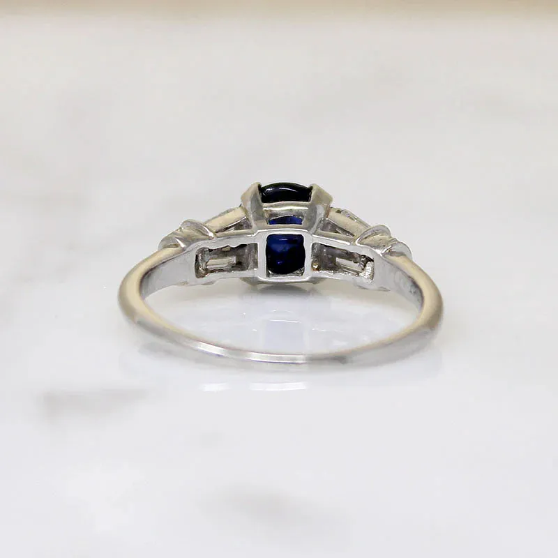 Velvety Cabochon Sapphire with Diamonds in Platinum Ring