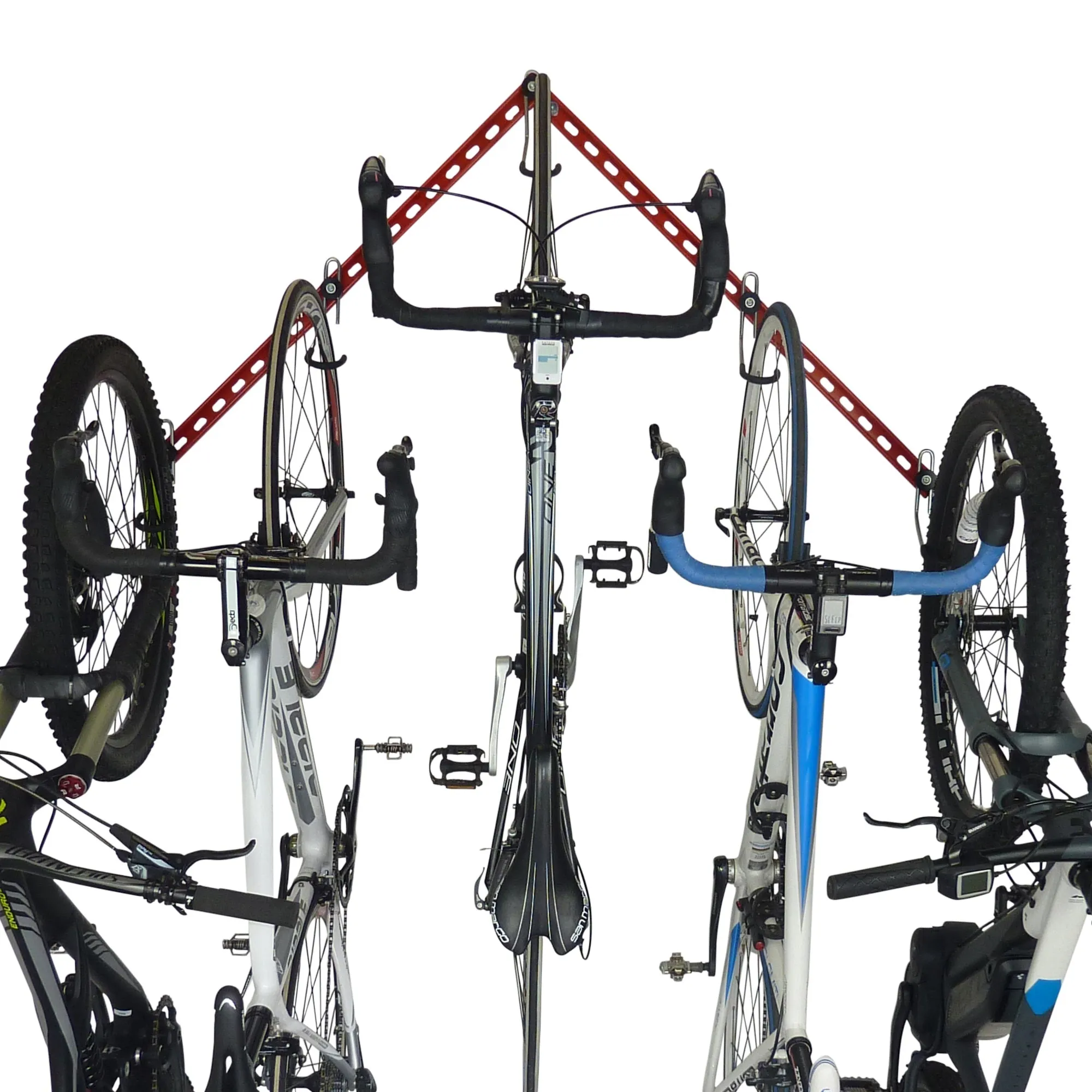 Vertical bike storage for up to 6 bikes. The 'Flying V'
