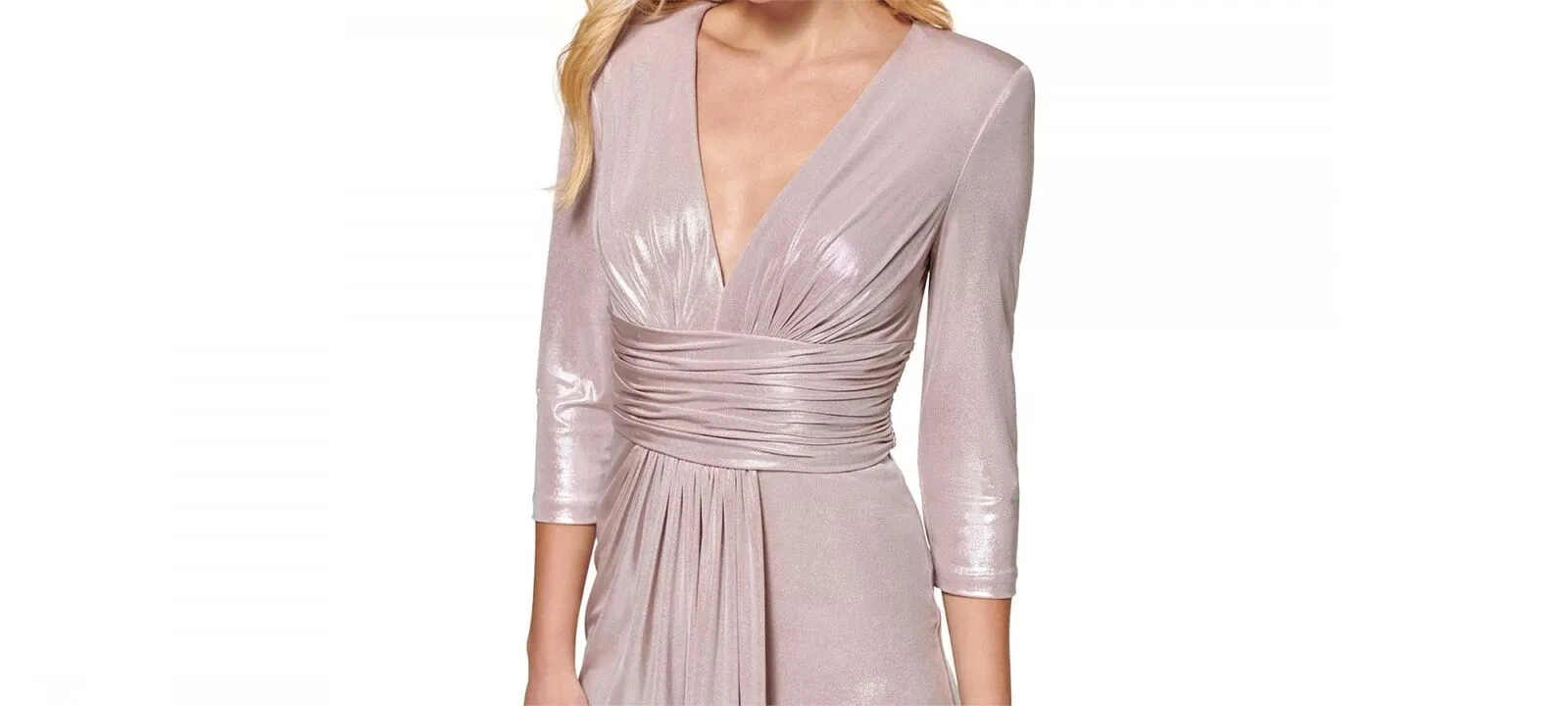 Vince Camuto Metallic Ruched Waist Long Sleeve Cocktail Dress