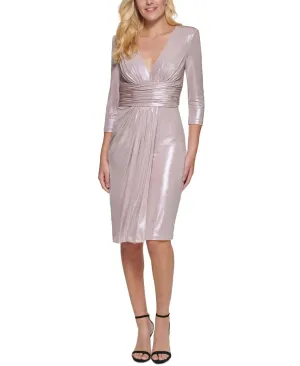 Vince Camuto Metallic Ruched Waist Long Sleeve Cocktail Dress