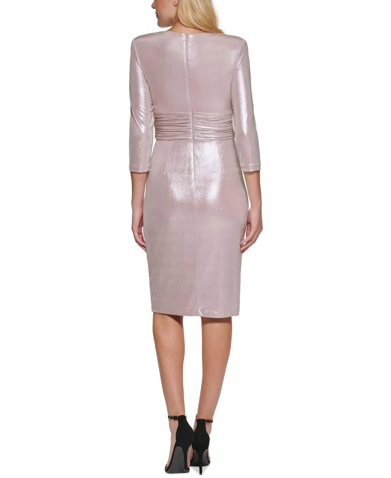Vince Camuto Metallic Ruched Waist Long Sleeve Cocktail Dress