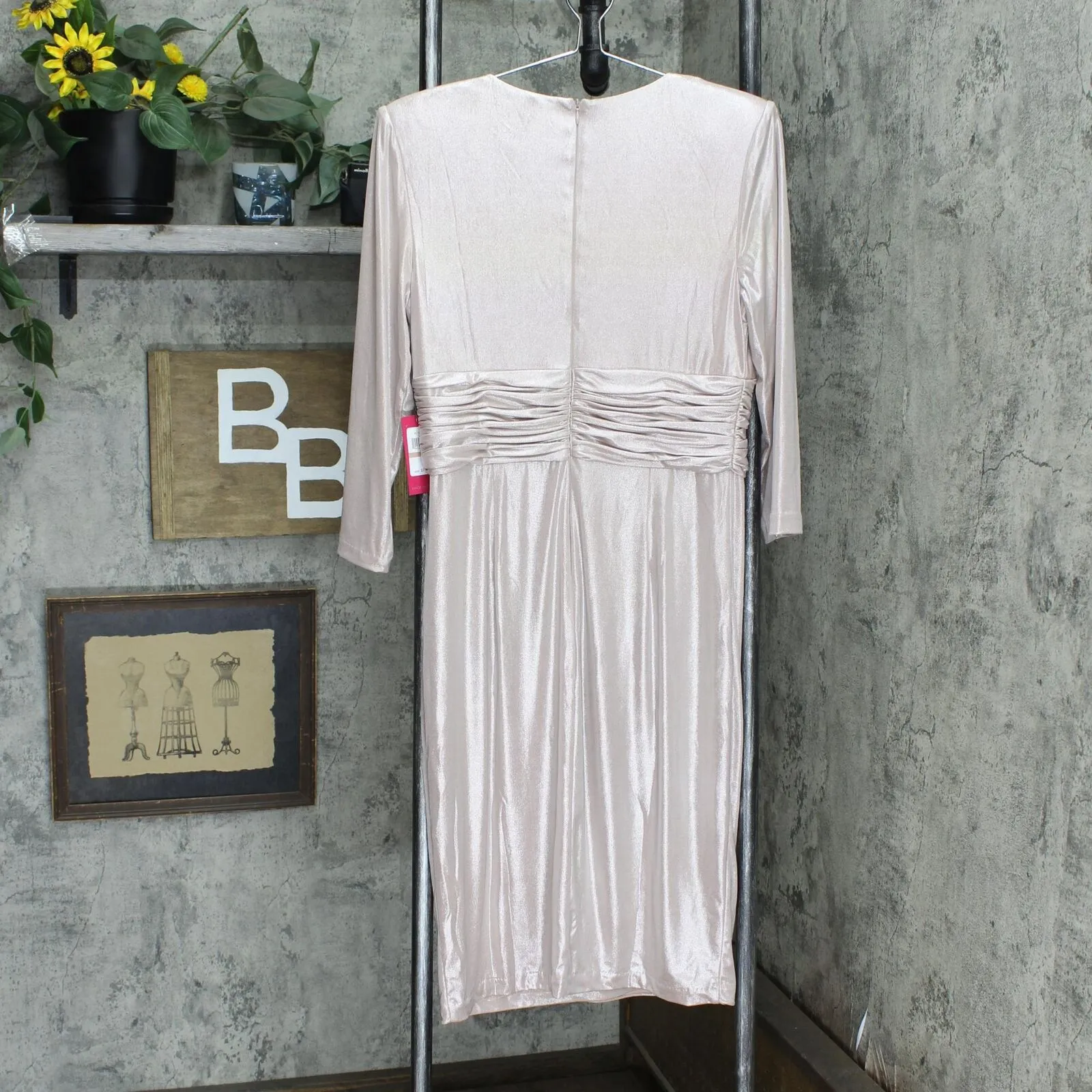 Vince Camuto Metallic Ruched Waist Long Sleeve Cocktail Dress