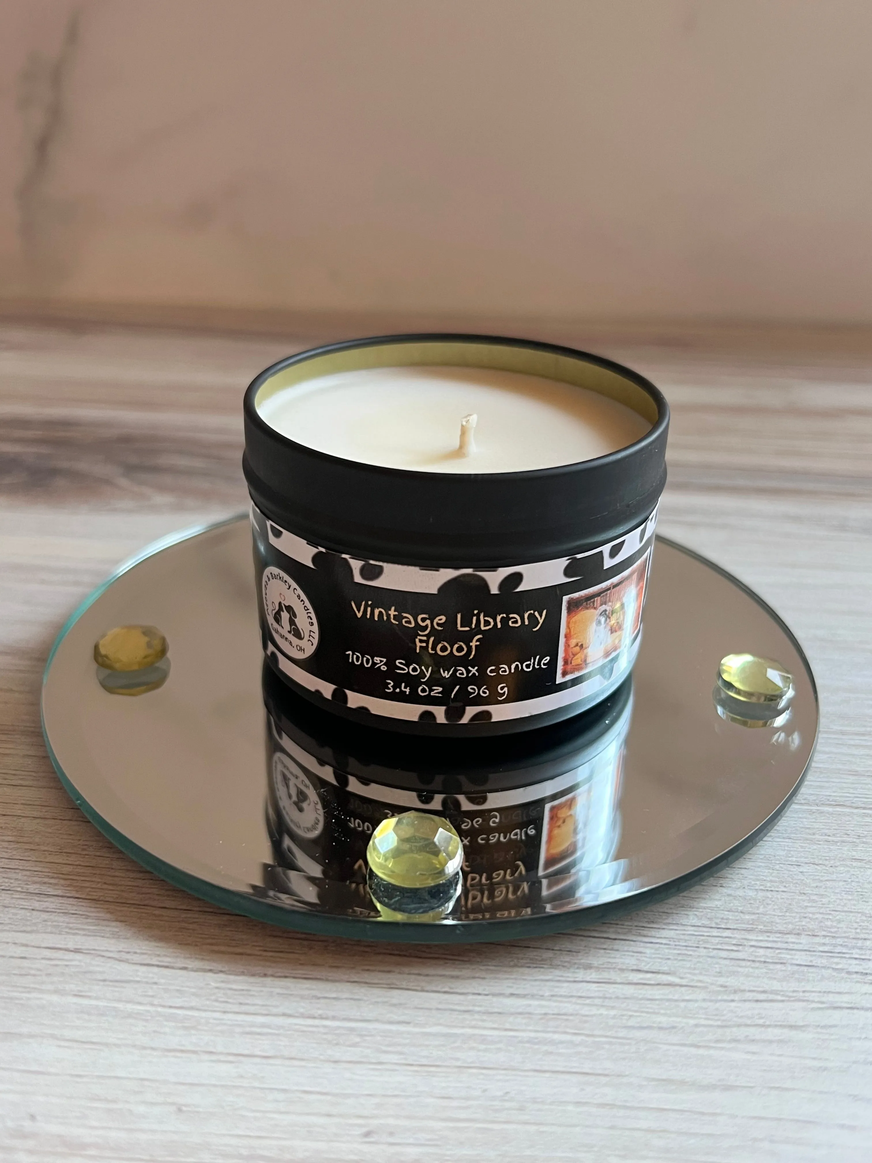 Vintage Library Floof - Small Tin Soy Candle - Teakwood, Leather & Patchouli Scent