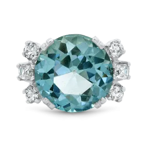 Vintage Platinum Aquamarine and Diamond Ring