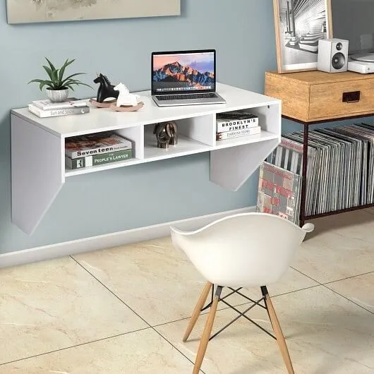 Wall Mounted Floating Computer Table Desk Storage Shelf-White - Color: White
