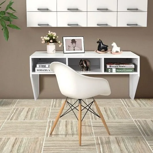 Wall Mounted Floating Computer Table Desk Storage Shelf-White - Color: White