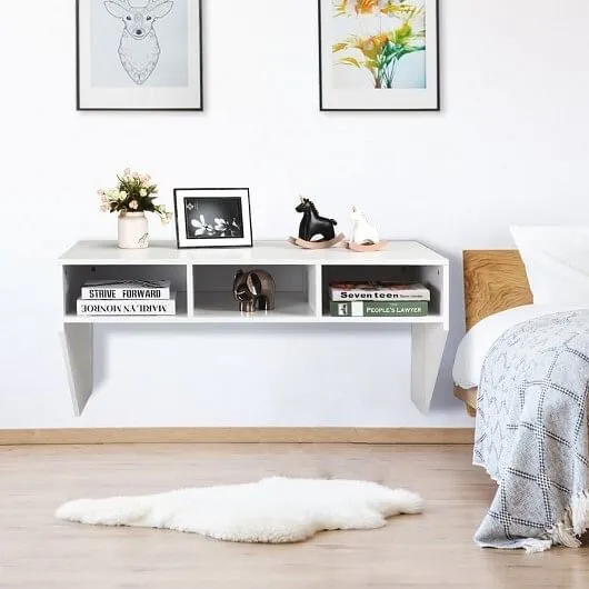 Wall Mounted Floating Computer Table Desk Storage Shelf-White - Color: White