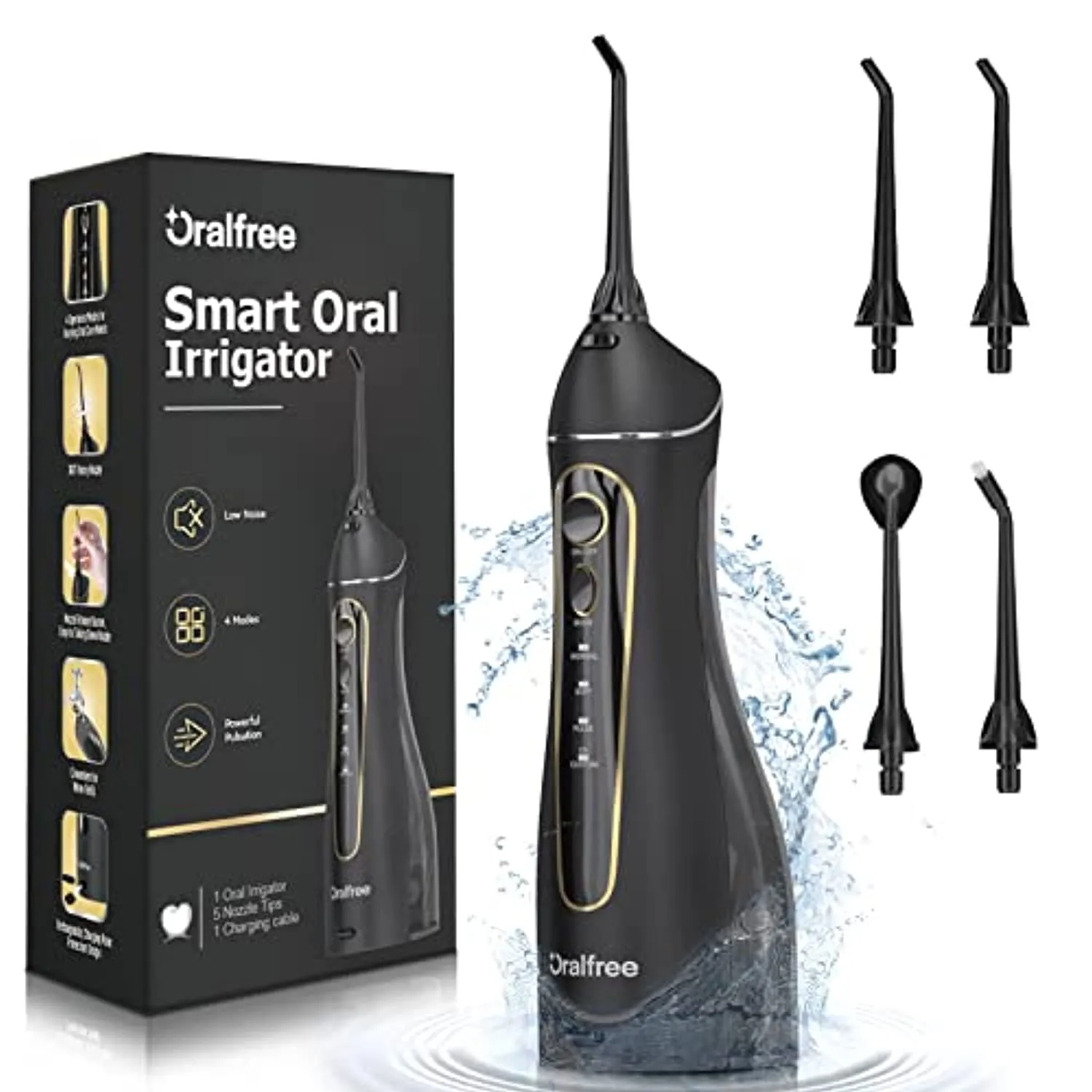Water-Dental-flosser-Teeth-Cleaner-Oral Irrigator with 4 Modes Cordless Water Teeth Cleaner Pick for Braces & Bridges Care IPX7 Waterproof Rechargeable Portable Powerful Battery for Home & Travel