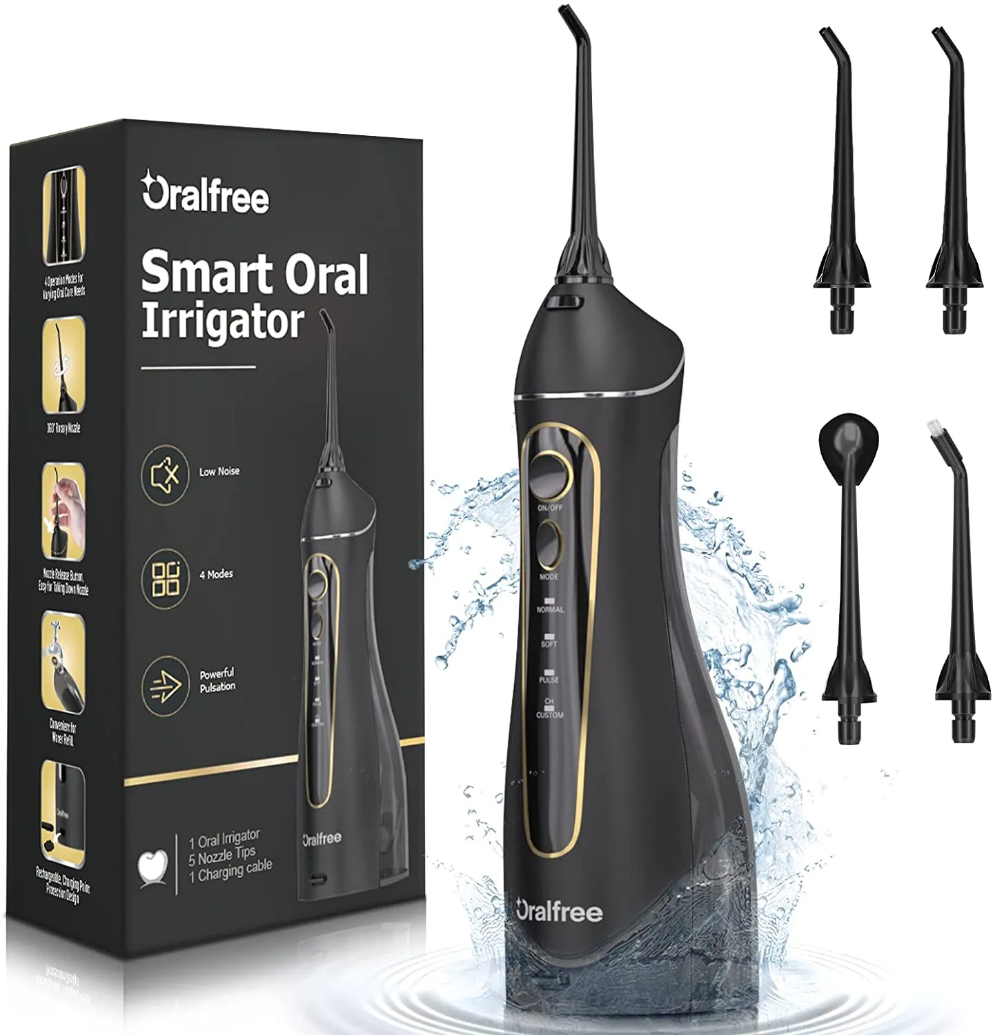 Water-Dental-flosser-Teeth-Cleaner-Oral Irrigator with 4 Modes Cordless Water Teeth Cleaner Pick for Braces & Bridges Care IPX7 Waterproof Rechargeable Portable Powerful Battery for Home & Travel