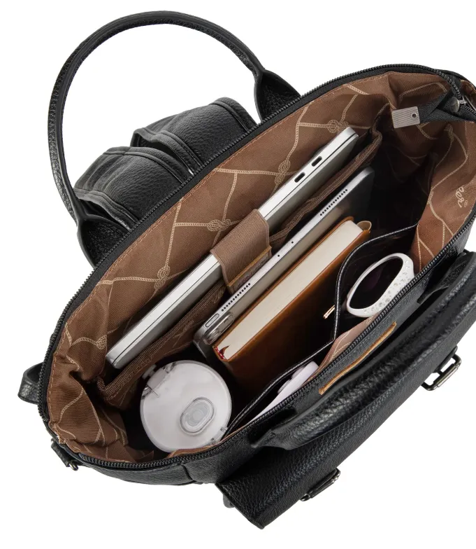 WG175-9110BLK Wrangler Cow Print Tote/ Shoulder Bag Convertible backpack Black
