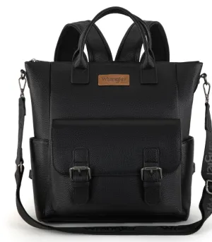 WG175-9110BLK Wrangler Cow Print Tote/ Shoulder Bag Convertible backpack Black