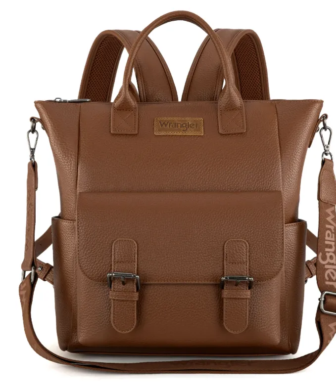 WG175-9110BRN Wrangler Cow Print Tote/ Shoulder Bag Convertible backpack Brown