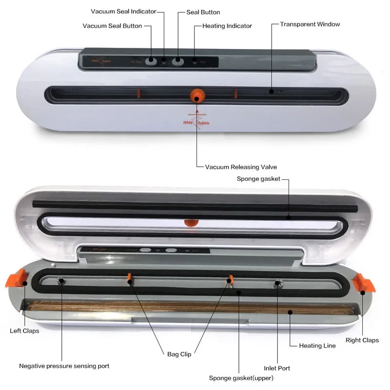 White Dolphin Food Saver Vacuum Sealer Machine W/ 10 Bonus Storage Bags