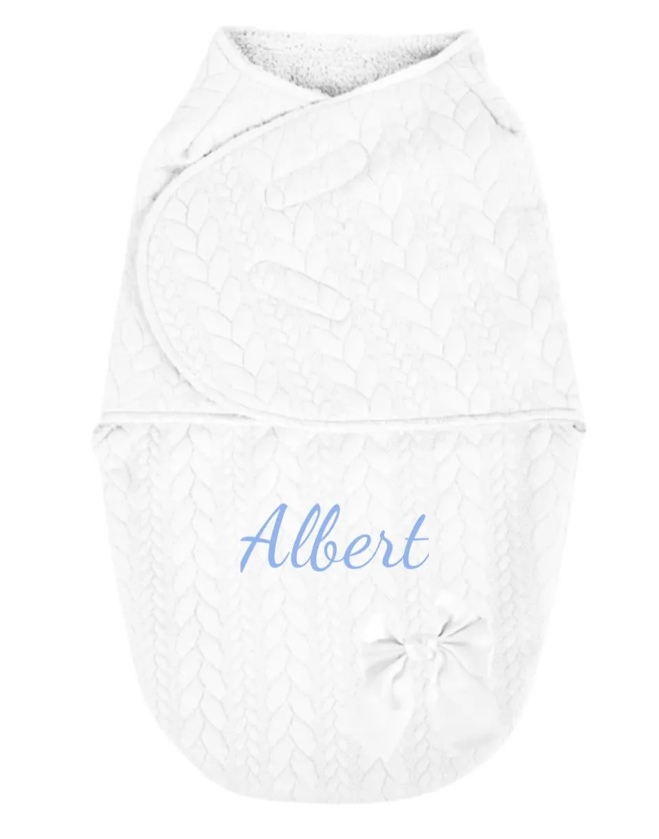White Personalised Pram Swaddle Wrap