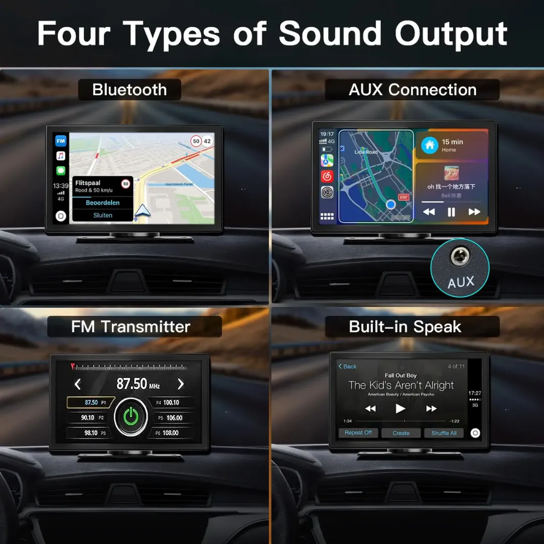 Wireless Apple Carplay & Android Auto with 2.5K Dash Cam 1080P Backup Camera Portable 9" HD IPS Screen GPS Navigation