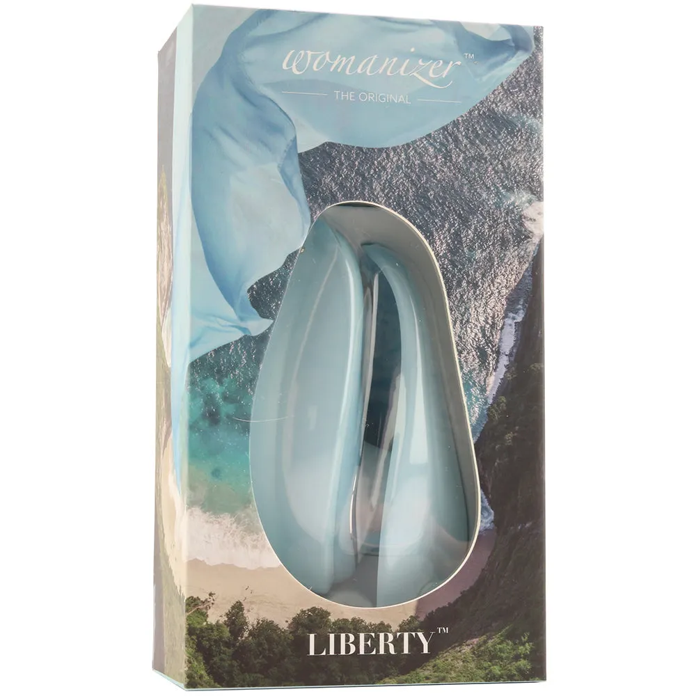 Womanizer Liberty Rechargeable Silicone Compact Travel Pleasure Air Clitoral Stimulator Powder Blue