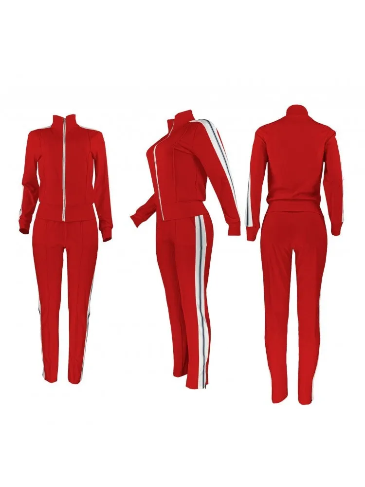 Women's Body Vibe Stripe Zipper Up Tracksuit